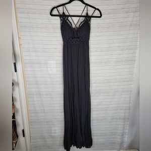 PINK LILY SUCH A DELIGHT LACE BUST GAUZY BLACK MAXI DRESS, SZ MEDIUM